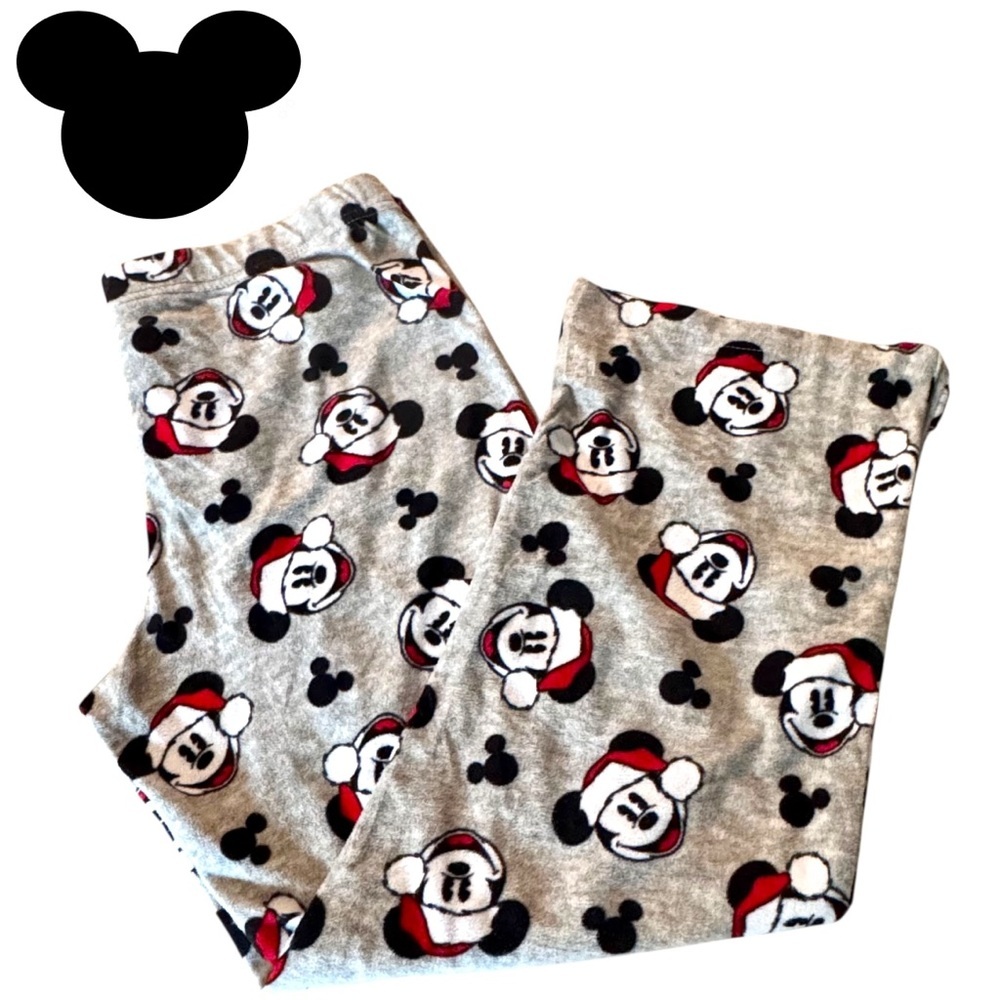 Christmas Disney Mickey Mouse Size L Unisex Red-Black-Gray Fleece Pajama Pants